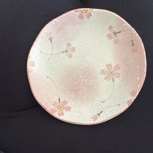 Mino Japanese Bowl Shallow Cherry Blossom Pink and White Flowers 6 1/2"